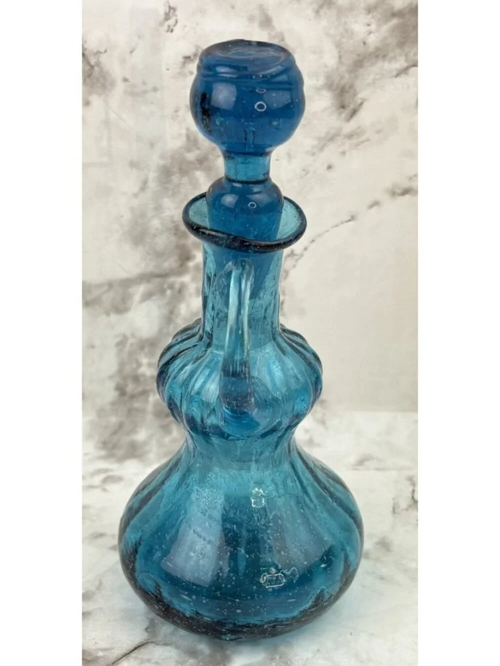 *Small Blue Glass Bubble Mini Genie Bottle 5 3/4
